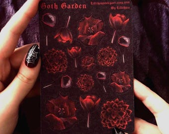 Goth Garden-klistermärkesark: Mörka blommiga vinyldekaler för laptop, kalender