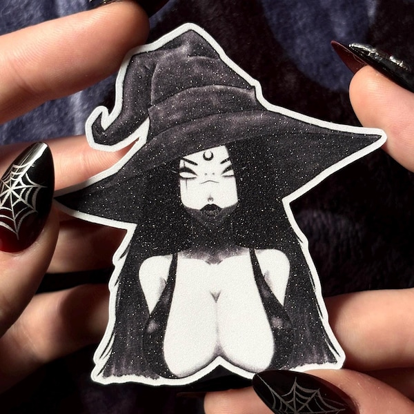 Pegatina de bruja: vinilo gótico impermeable para portátil y botella de agua.