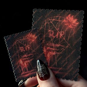 Sticker Stempel grafsteen – Rust in spinnenwebben