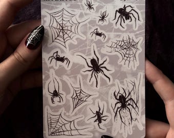 Spider Sticker Sheet: Gothic Araneas, Waterproof Vinyl Decals