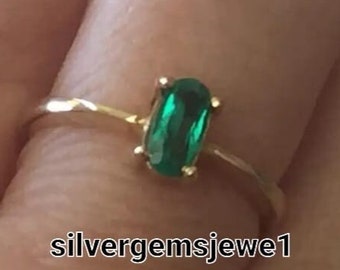 lab CREATED Emerald Baguette Accents Engagement Ring 925 sterling silver Emerald Bridal Wedding Ring anniversary ring Christmas silver ring
