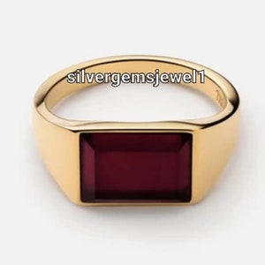 Men's 925 Sterling Silver Baguette Ruby Love & Friendship Ring, Handmade Solid Silver Band, Customizable Gift for Him