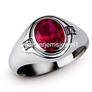 CREATED RUBY Oval Gemstone Silver Ring 925 Sterling Ring Ruby Silver Solid Ring Perfect Jewelry Gift For Him Handmade Christmas gift