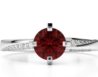 LAB RUBY ronde vorm edelsteen ring 925 Sterling zilveren meisjes & vrouwen ring Verlovingsring Vintage Cluster, bruiloft, bruidsvoorstel ring