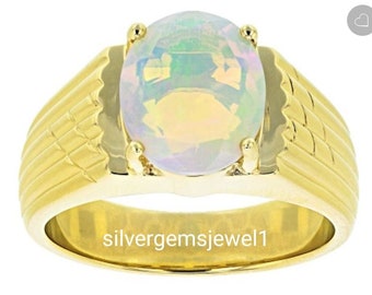 925 Sterling Silver Ring Opal Men Ring in 925 Sterling Silver Ring Multi Fire Quality Opal Gemstone Ring Handmade Opal Men's Gift