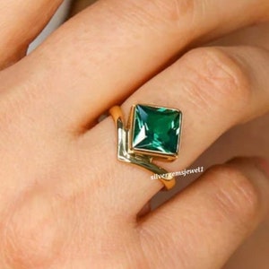 lab emerald octagon silver ring 925 sterling silver ring solid silver ring solitaire ring bridal  wedding ring love gift ring proposal ring
