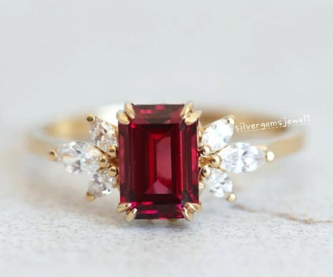 Ruby Red Ring Octagon Ring 925 Sterling Silver Ring Girls & Women Ring ...