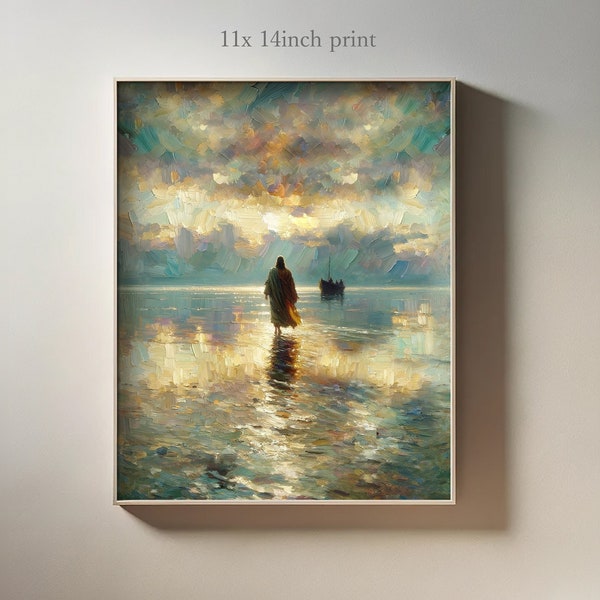 Christ walks on water | Serene Spiritual Prints Gifts | Divine Presence Wall Art for Her and Him | canvas and poster prints