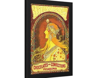 Vintage Alphonse Mucha Pralinen und Konfekt von Philadelphia Poster | Gerahmte Papierkunst | 30 x 45 cm | Fertig zum Aufhängen"
