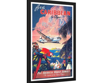 Vintage Fly Pan American Airways in die Karibik Werbeplakat - Qualität gedruckt gerahmte Kunst