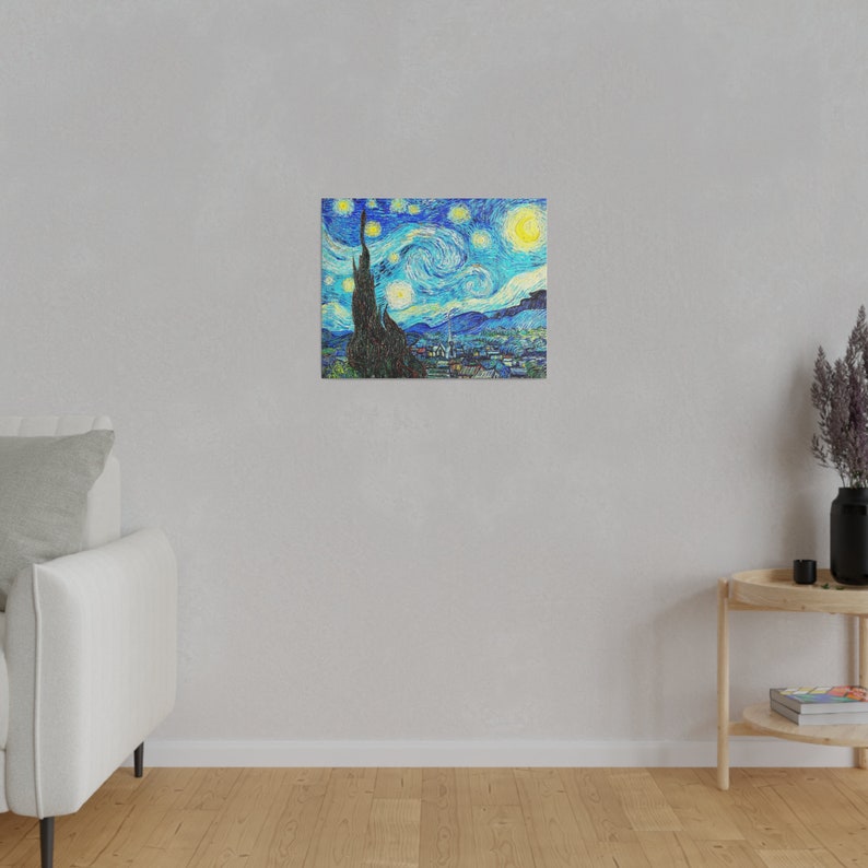 Sternennacht von Vincent Van Gogh Leinwand Kunstwerk Handgefertigte Reproduktion Atemberaubende Dekoration Bild 3