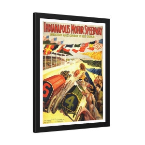Póster vintage enmarcado con publicidad del Indianapolis Motor Speedway (45,7 x 61 cm), listo para colgar.