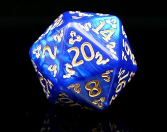 Personalized D20 Dice – Blue pearlescent finish, 20-Sided Dice, Order 10 Dices and Get a Free Personalized Dice Bag