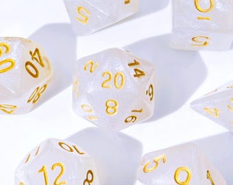 Personalized Pearl White handmade DND Dice Set | Order Dice and Get a Free Personalized Dice Bag | Dungeons and Dragons | TRPG dice