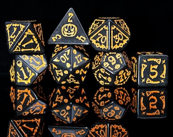 Personalized Black & Orange DND Dice Set | Order Dice and Get a Free Personalized Dice Bag | Halloween Dice | Dungeons and Dragons |dnd dice