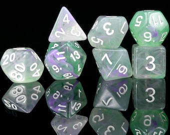 Personalized Green & Purple DND Dice Set | Order Dice and Get a Free Personalized Dice Bag | Dungeons and Dragons |dnd dice Floating Pigment