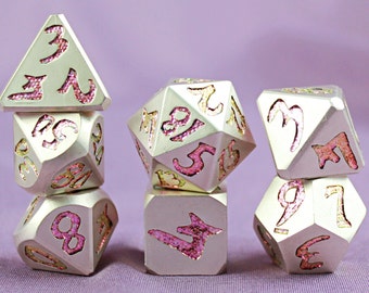 Metal solids Dice Set | glitter pink | Dungeons and Dragons | MTG Tabletop Game Dice | dnd dice | d&d dice