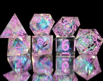 Set di dadi in resina scintillante personalizzati / Ordina i dadi e ricevi una borsa per dadi personalizzata gratuita / Dungeons and Dragons / dadi dnd