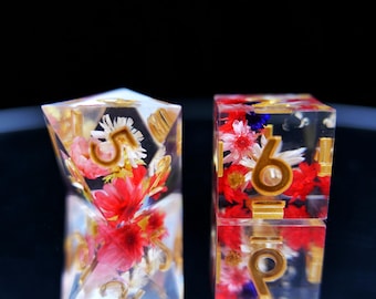 Personalized Flower Dice Polyhedral Dice Resin Dice Set | Order Dice and Get a Free Personalized Dice Bag | Dungeons and Dragons | dnd dice