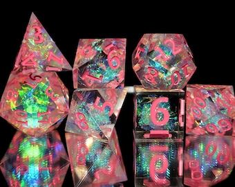 Personalized Sparkling Resin Dice Set | Order Dice and Get a Free Personalized Dice Bag | Dungeons and Dragons | dnd dice