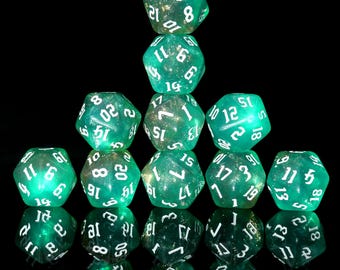 Personalized D20 Dice – Green pearlescent finish, 20-Sided Dice, Order 10 Dices and Get a Free Personalized Dice Bag