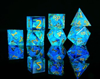 Personalized Blue Resin Dice Set | Order Dice and Get a Free Personalized Dice Bag | Dungeons and Dragons | dnd dice