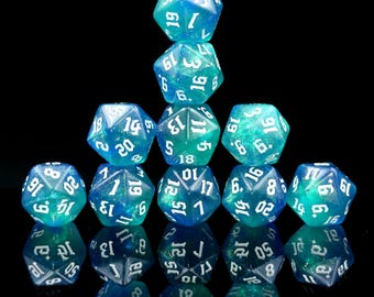 Personalized D20 Dice – Blue pearlescent finish, 20-Sided Dice, Order 10 Dices and Get a Free Personalized Dice Bag