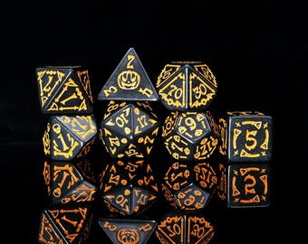 Personalized Black & Orange DND Dice Set | Order Dice and Get a Free Personalized Dice Bag | Halloween Dice | Dungeons and Dragons |dnd dice