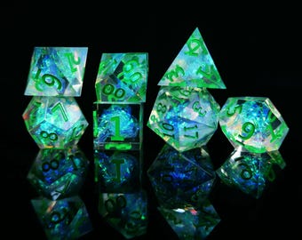 Personalized Green Resin Dice Set | Order Dice and Get a Free Personalized Dice Bag | Dungeons and Dragons | dnd dice