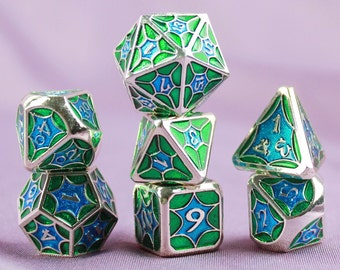 Metal solids Dice Set | Peacock Colors |Dungeons and Dragons | MTG Tabletop Game Dice | dnd dice | d&d dice