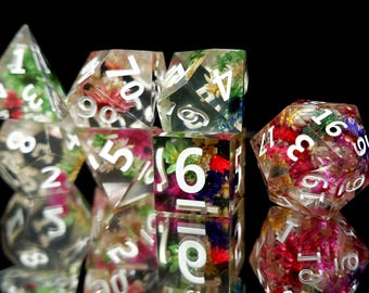 Personalized Flower Dice Polyhedral Dice Resin Dice Set | Order Dice and Get a Free Personalized Dice Bag | Dungeons and Dragons | dnd dice