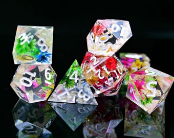 Personalized Flower DND Dice Polyhedral Dice Resin Dice Set | Order Dice and Get a Free Personalized Dice Bag | Dungeons and Dragons