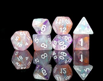 Set di dadi D&D personalizzati viola e blu / Ordina i dadi e ricevi una borsa per dadi personalizzata in omaggio / Dadi di Halloween / Dungeons and Dragons / dadi dnd