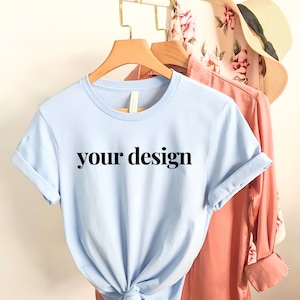 Baby Blue Bella Canvas 3001 Mockup | Hanging Mockup Bella Canvas 3001 | Bella Canvas Mockup Hanging Baby Blue | 3001 Hanging Mock| Simple