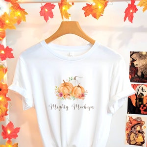 Bella Canvas 3001 Tshirt Mockup | Halloween Mockup| Bella Canvas Shirt | 3001 Mockup | White Tshirt Mockup | Fall Mockup| Hanging Mockup