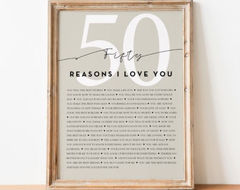 Custom 50 Reasons I Love You, Couples Anniversary Gifts, Girlfriend Boyfriend Birthday Gifts, Minimalist Art, Wall Hanging, Home Decor