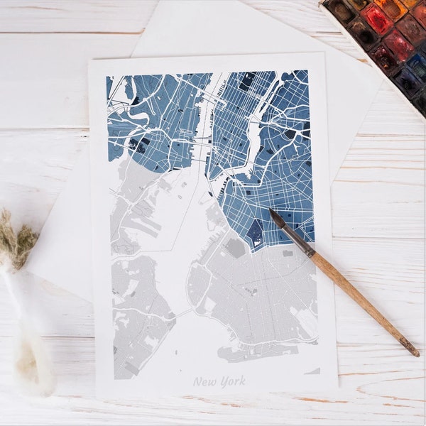 Custom Watercolor City Map Coloring Kit, Personalized Line Drawing, DIY Coloring Painting, Choose City Map Art, Home Decor, Birthday Gifts