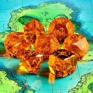 Orange Glass Dnd Dice Full Set|Hand-Polished Star-Shaped Surface| Dnd GM Gift | Gemstone Dnd Dice Gift | Role Playing Games D20 Dice Set