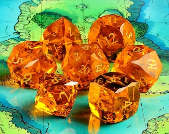 Orange Glass Dnd Dice Full Set|Hand-Polished Star-Shaped Surface| Dnd GM Gift | Gemstone Dnd Dice Gift | Role Playing Games D20 Dice Set