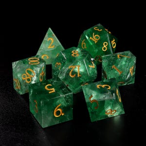 Green Fluorite Dice Set | Dnd Dice Set|Norse Mythology Style Symbols| Dnd GM Gift | Gemstone Dnd Dice Gift | Role Playing Games D20 Dice Set
