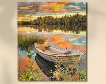 Sunset Lake View, Paint by Numbers Kit, DIY Painting on Canvas, Coloring by Number, Oil Painting, Wall Art for Home Decoration