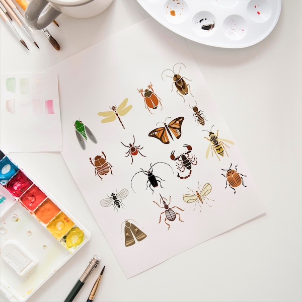 Insects Paint by Number Kit, Color by Number Kit, Kids Adult Crafting Kit, Minimalist Wall Art Hanging, Room Decor, Housewarming Gift