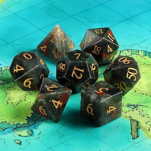 Natural African Bloodstone DnD Dice Set |Gemstone Dnd Dice Set|| Dnd GM Gift | Gemstone Dnd Dice Gift | Role Playing Games D20 Dice Set