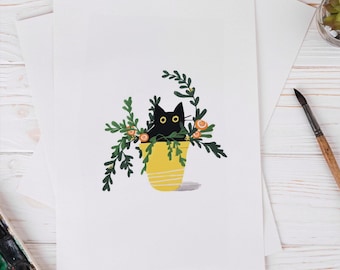 Cat in a Potted Plant Paint by Number Kit, Super Easy Painting Kit, Color by Number Kit, Kids Adult Crafting, Wall Art Hanging, Room Decor