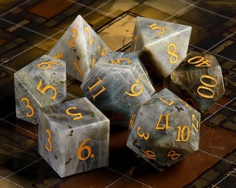 Natural Labradorite DnD Dice Set |Gemstone Dnd Dice Set|| Dnd GM Gift | Gemstone Dnd Dice Gift | Role Playing Games D20 Dice Set