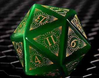 Dice Set |Green Cat's Eye Dnd Dice Set|Norse Mythology Style Symbols| Dnd GM Gift | Gemstone Dnd Dice Gift | Role Playing Games D20 Dice Set
