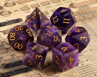 Natural Amethyst  DnD Dice Set |Gemstone Dnd Dice Set|| Dnd GM Gift | Gemstone Dnd Dice Gift | Role Playing Games D20 Dice Set