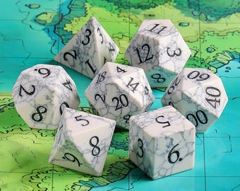 Full Set White Turquoise Dnd Dice Set|Gemstone Dice Dnd GM Gift | Gemstone Dnd Dice Gift | Role Playing Games D20 Dice Set