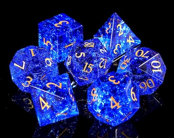 Blue Crackled Crystal DnD Dice Set Gemstone Dice| Dnd GM Gift| Role Playing Games D20 Dice Set