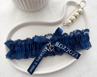 personalisiertes Strumpfband für die Braut I dunkelblau I Einheitsgröße